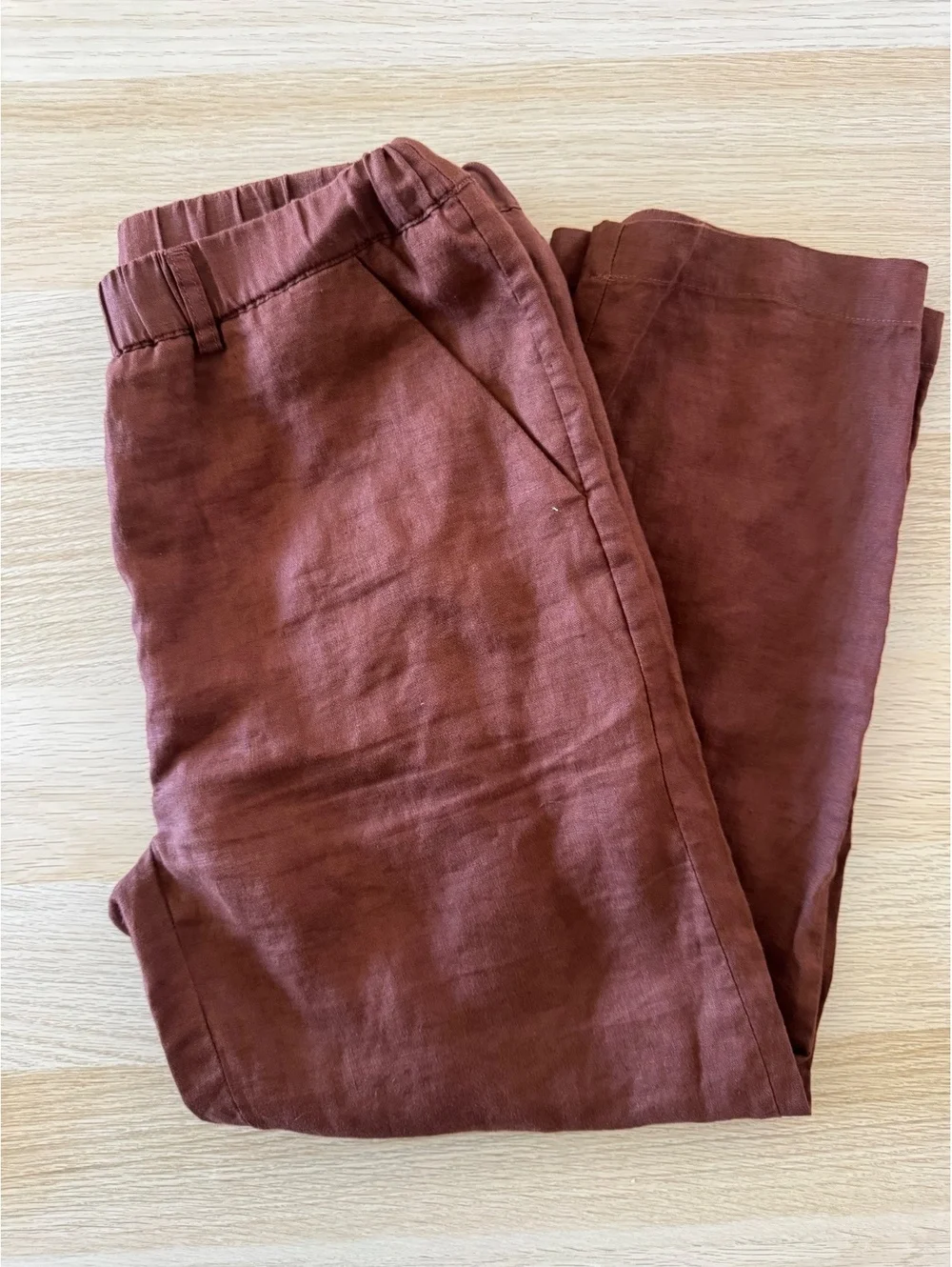 Quince 100% European Linen Pants Womens Small Brown Elastic Waist Casual Trouser